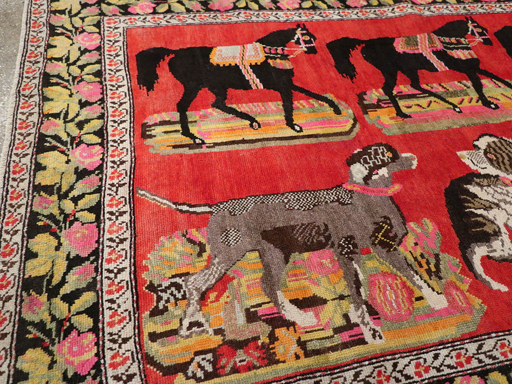 Vintage Caucasian Karabagh Pictorial Accent Rug, No.25651 - Gss