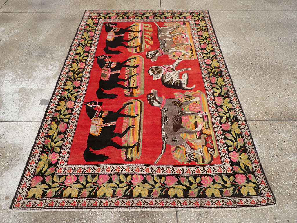 Vintage Caucasian Karabagh Pictorial Accent Rug, No.25651 - Gss