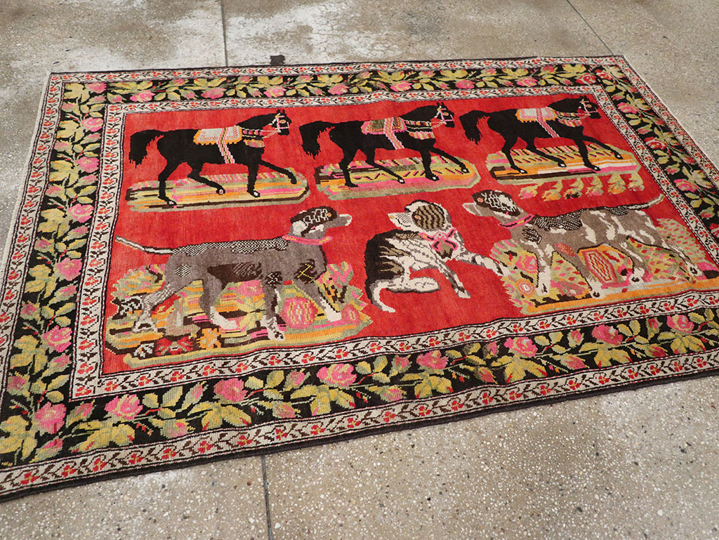 Vintage Caucasian Karabagh Pictorial Accent Rug, No.25651 - Gss