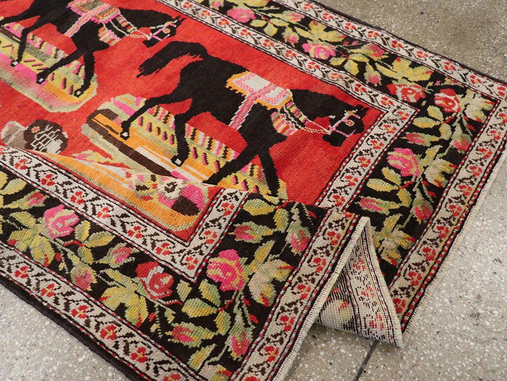 Vintage Caucasian Karabagh Pictorial Accent Rug, No.25651 - Gss