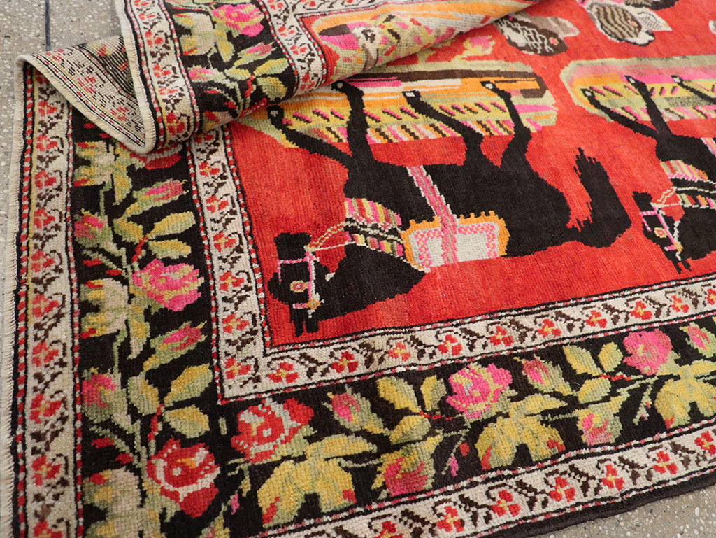 Vintage Caucasian Karabagh Pictorial Accent Rug, No.25651 - Gss