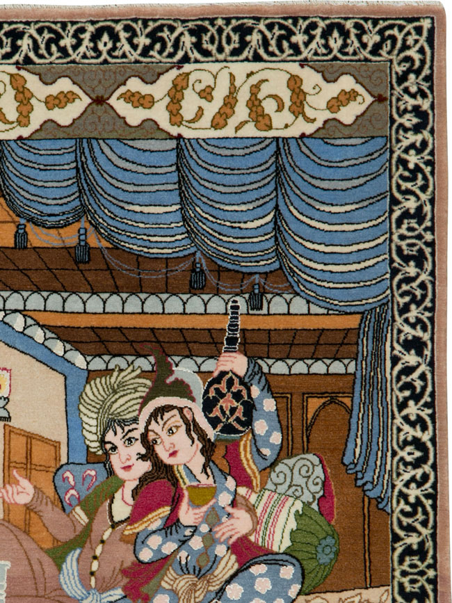 Vintage Persian Isfahan Pictorial Rug, No.25669 - Gss