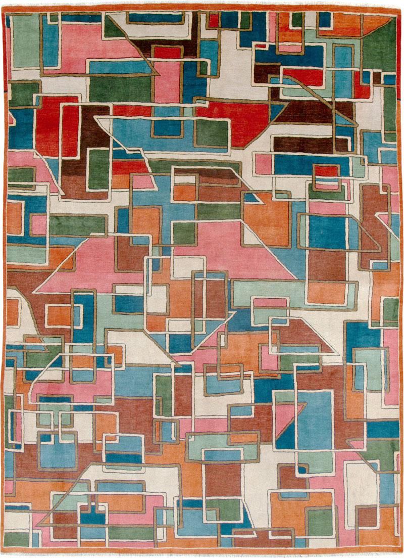 Vintage Persian Sarouk Art Deco Carpet, No.25672 - Gss