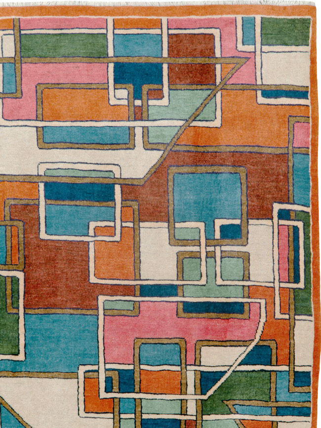 Vintage Persian Sarouk Art Deco Carpet, No.25672 - Gss