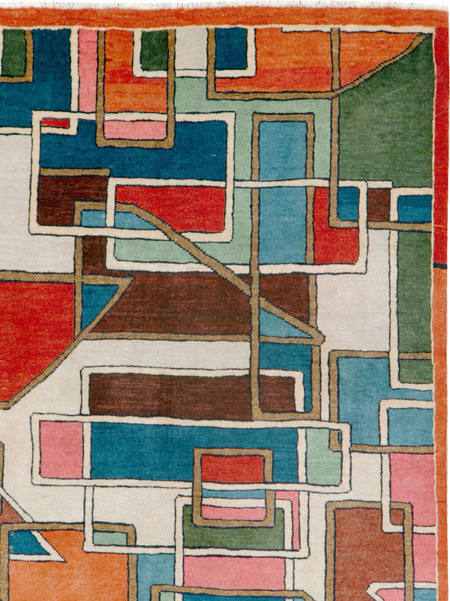 Vintage Persian Sarouk Art Deco Carpet, No.25672 - Gss