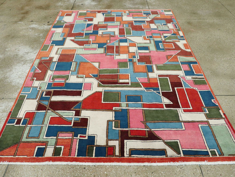 Vintage Persian Sarouk Art Deco Carpet, No.25672 - Gss