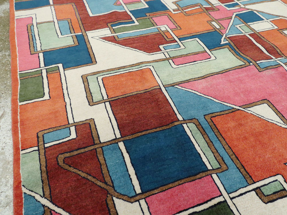 Vintage Persian Sarouk Art Deco Carpet, No.25672 - Gss