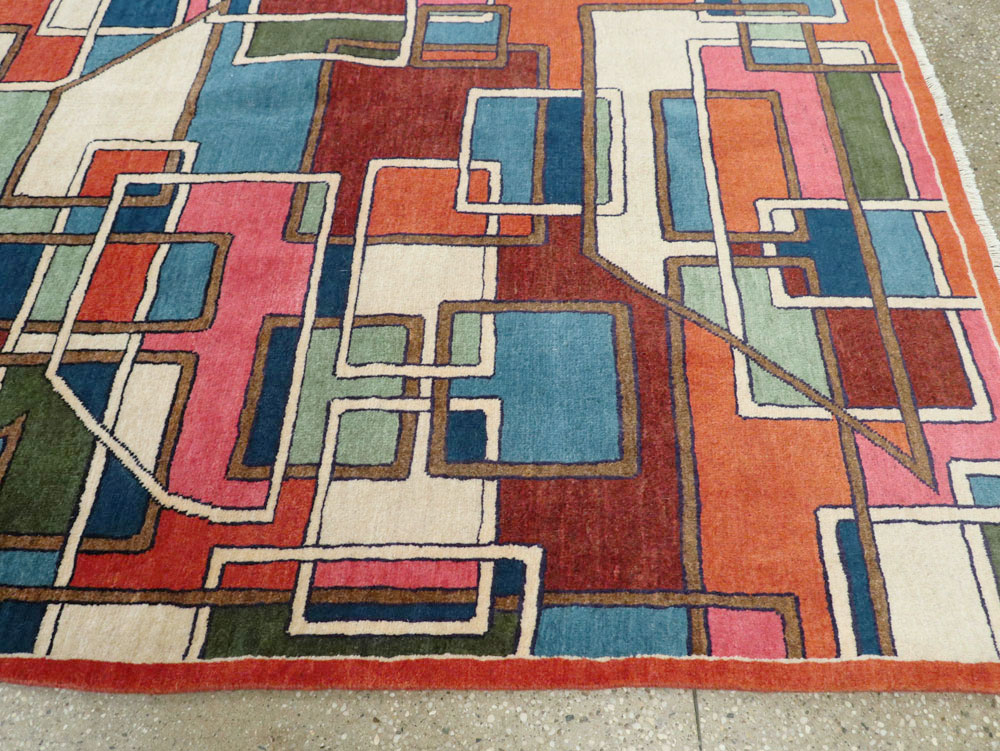 Vintage Persian Sarouk Art Deco Carpet, No.25672 - Gss