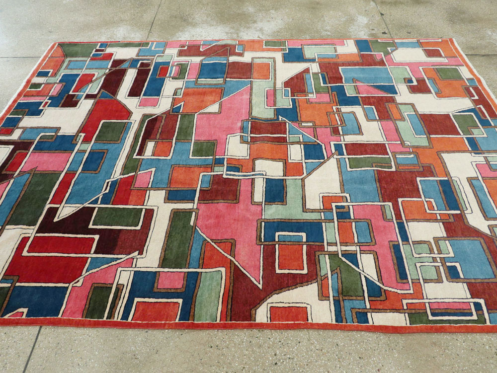 Vintage Persian Sarouk Art Deco Carpet, No.25672 - Gss