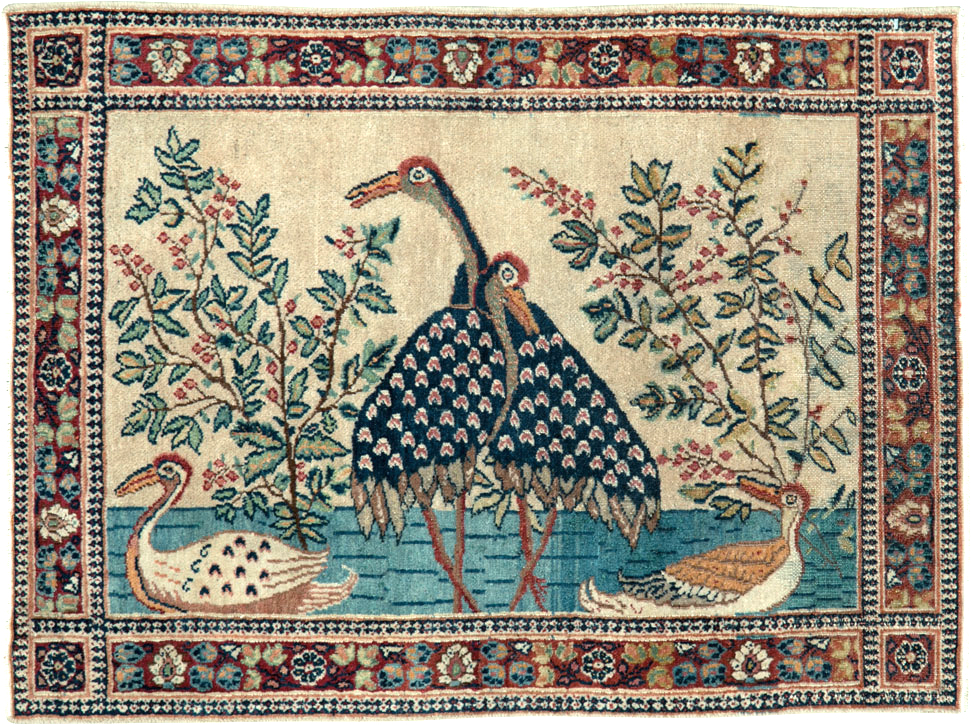 Vintage Persian Kashan Pictorial Rug, No.25674 - Gss