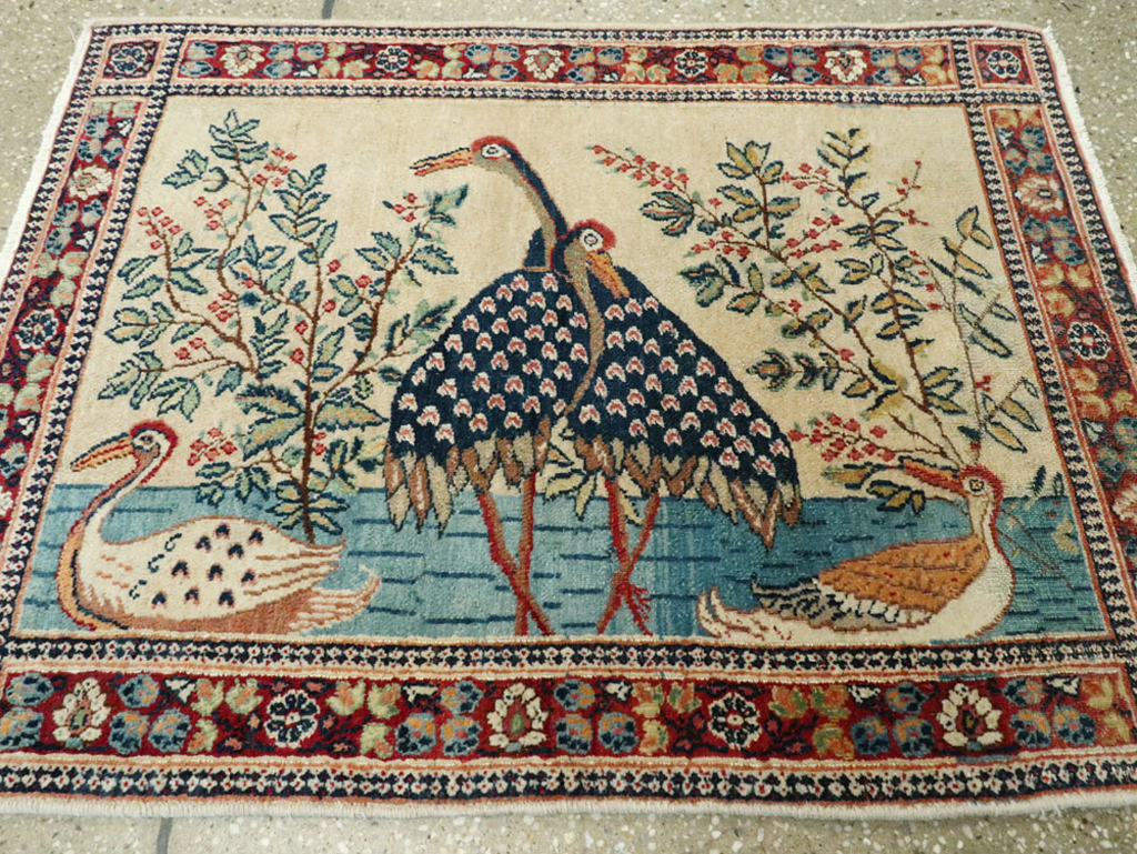 Vintage Persian Kashan Pictorial Rug, No.25674 - Gss