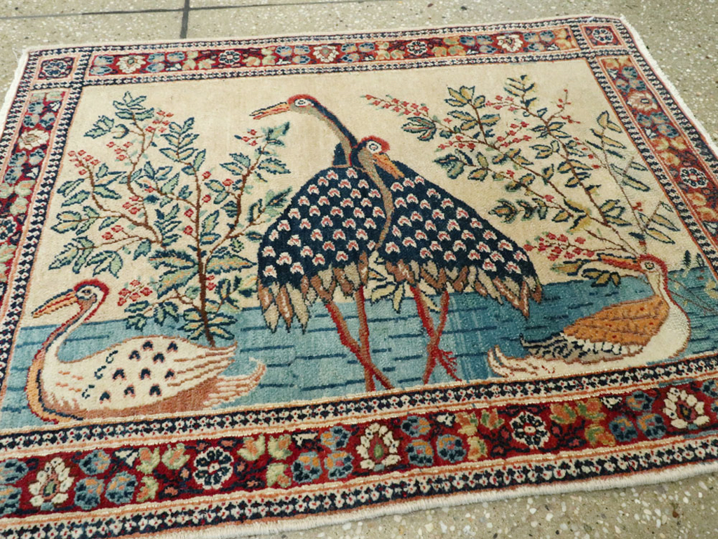 Vintage Persian Kashan Pictorial Rug, No.25674 - Gss