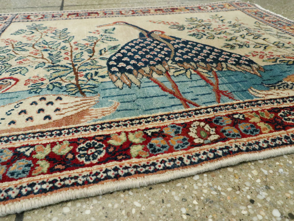 Vintage Persian Kashan Pictorial Rug, No.25674 - Gss