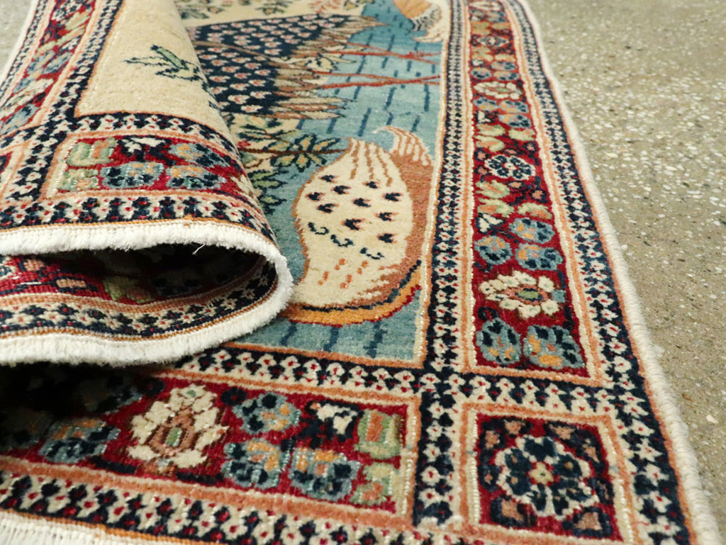 Vintage Persian Kashan Pictorial Rug, No.25674 - Gss