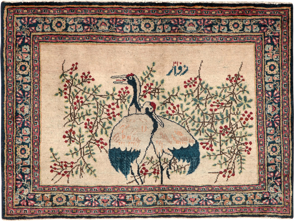 Vintage Persian Kashan Pictorial Rug, No.25675 - Gss