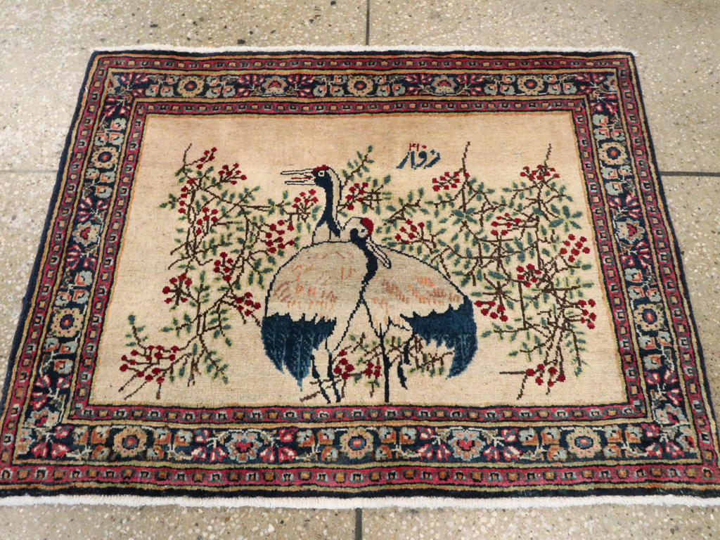 Vintage Persian Kashan Pictorial Rug, No.25675 - Gss