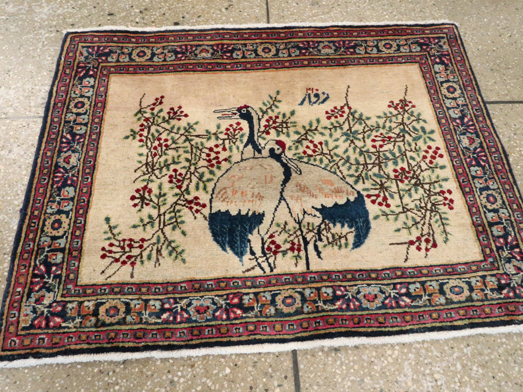 Vintage Persian Kashan Pictorial Rug, No.25675 - Gss