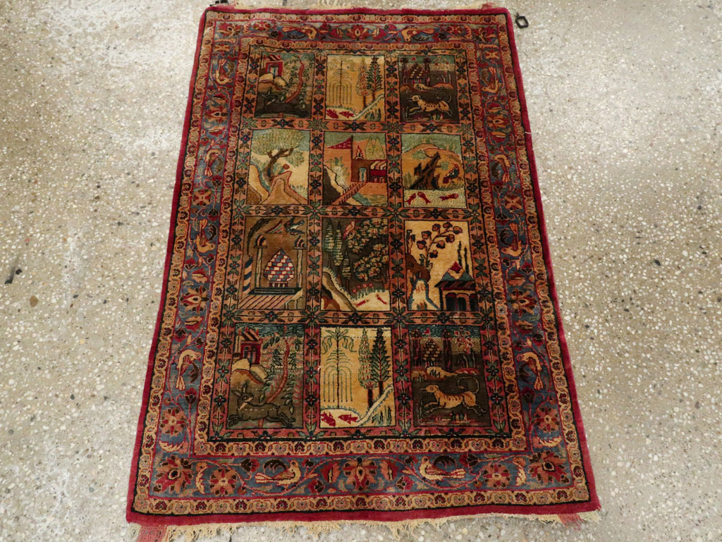 Antique Persian Kashan Silk Pictorial Rug, No.25682 - Gss