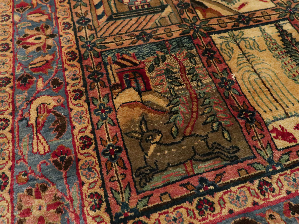 Antique Persian Kashan Silk Pictorial Rug, No.25682 - Gss