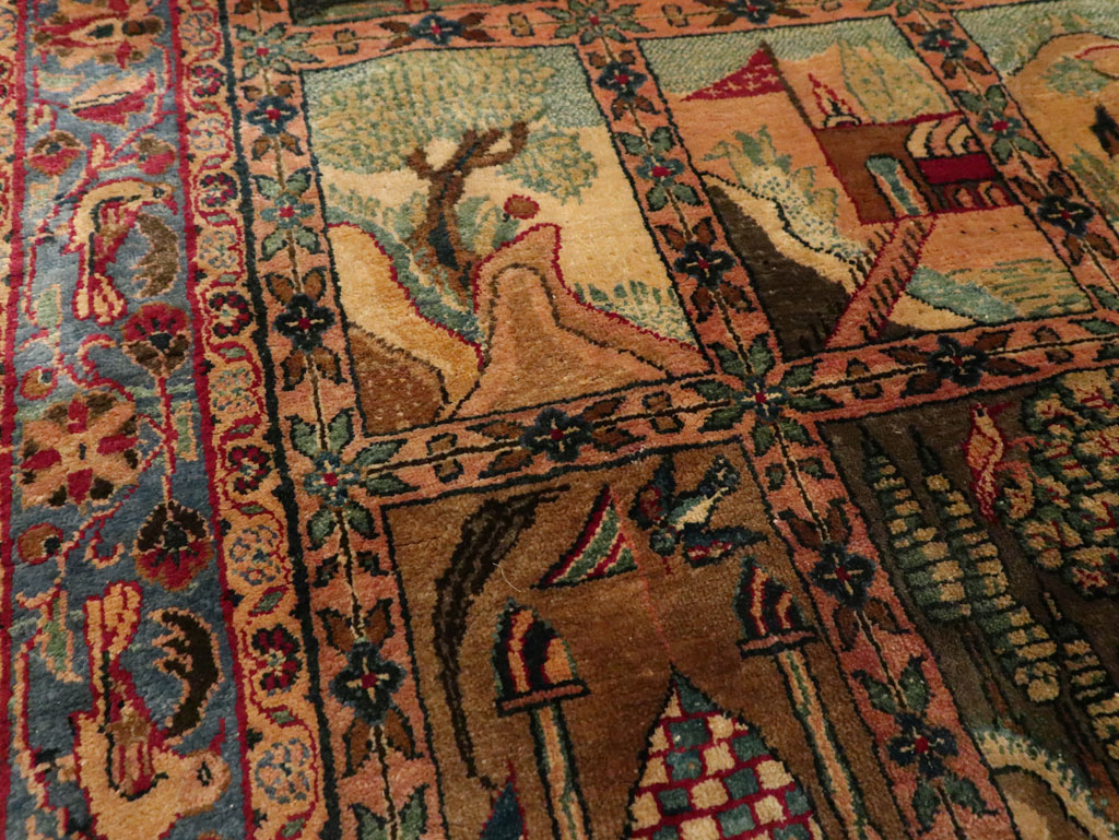 Antique Persian Kashan Silk Pictorial Rug, No.25682 - Gss