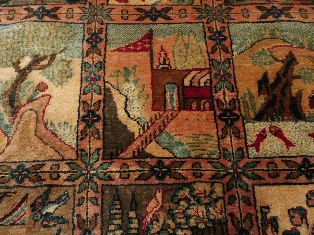 Antique Persian Kashan Silk Pictorial Rug, No.25682 - Gss