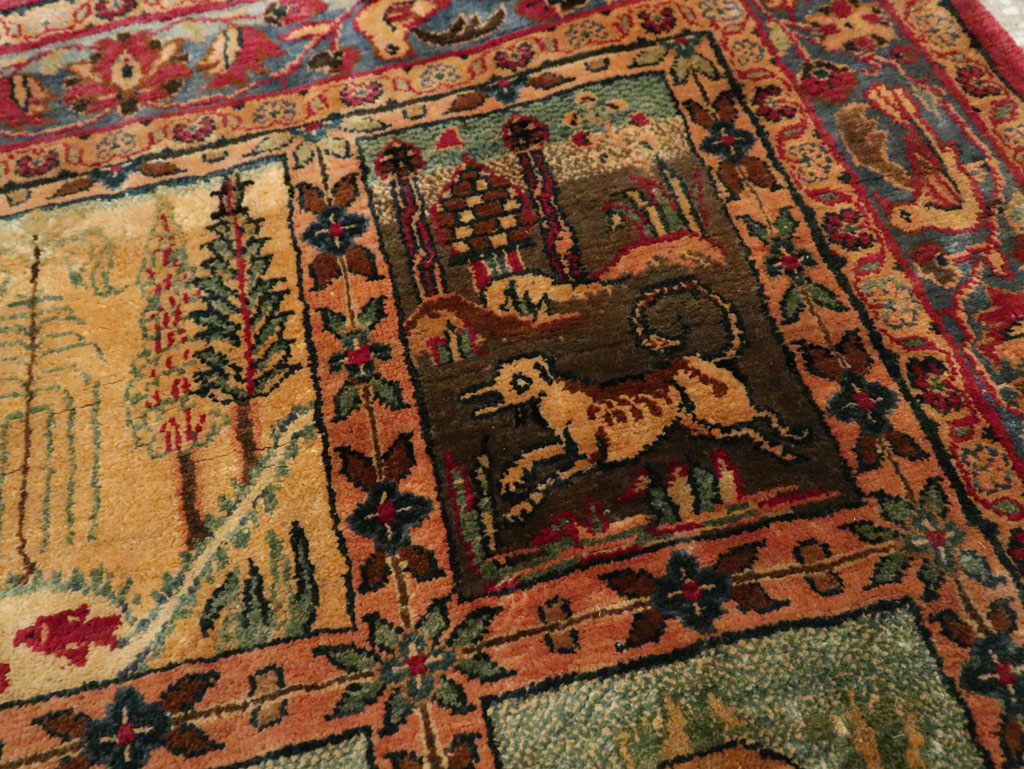 Antique Persian Kashan Silk Pictorial Rug, No.25682 - Gss