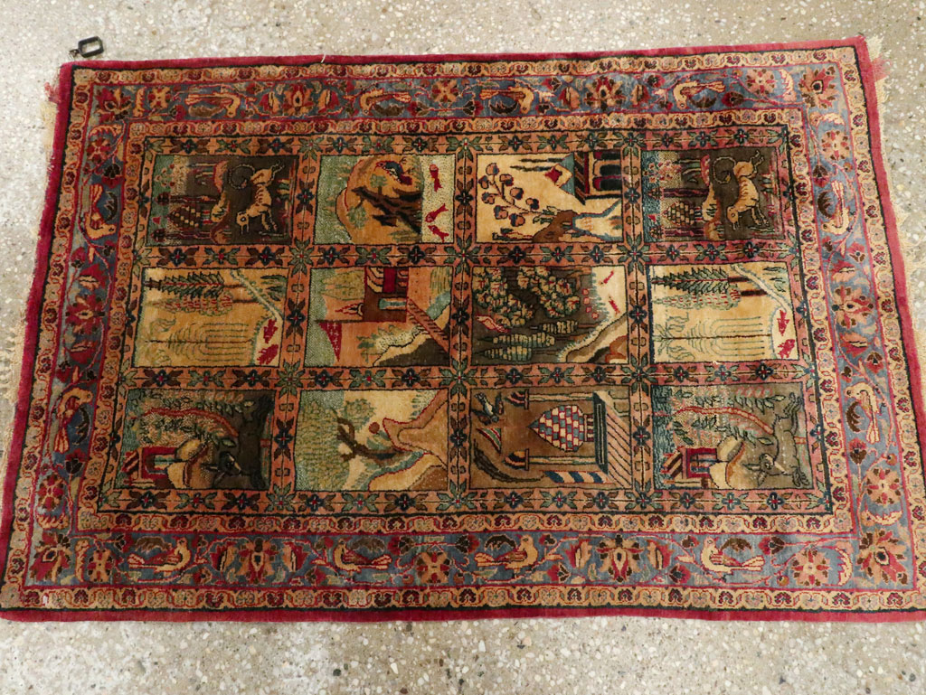 Antique Persian Kashan Silk Pictorial Rug, No.25682 - Gss
