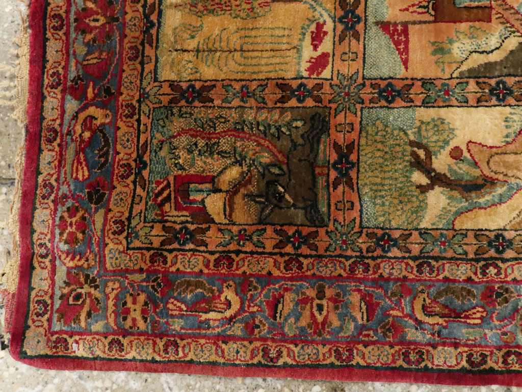 Antique Persian Kashan Silk Pictorial Rug, No.25682 - Gss