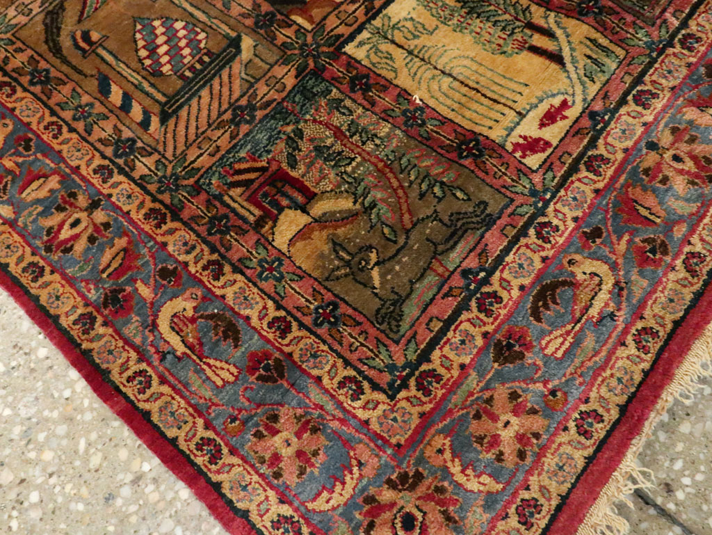 Antique Persian Kashan Silk Pictorial Rug, No.25682 - Gss