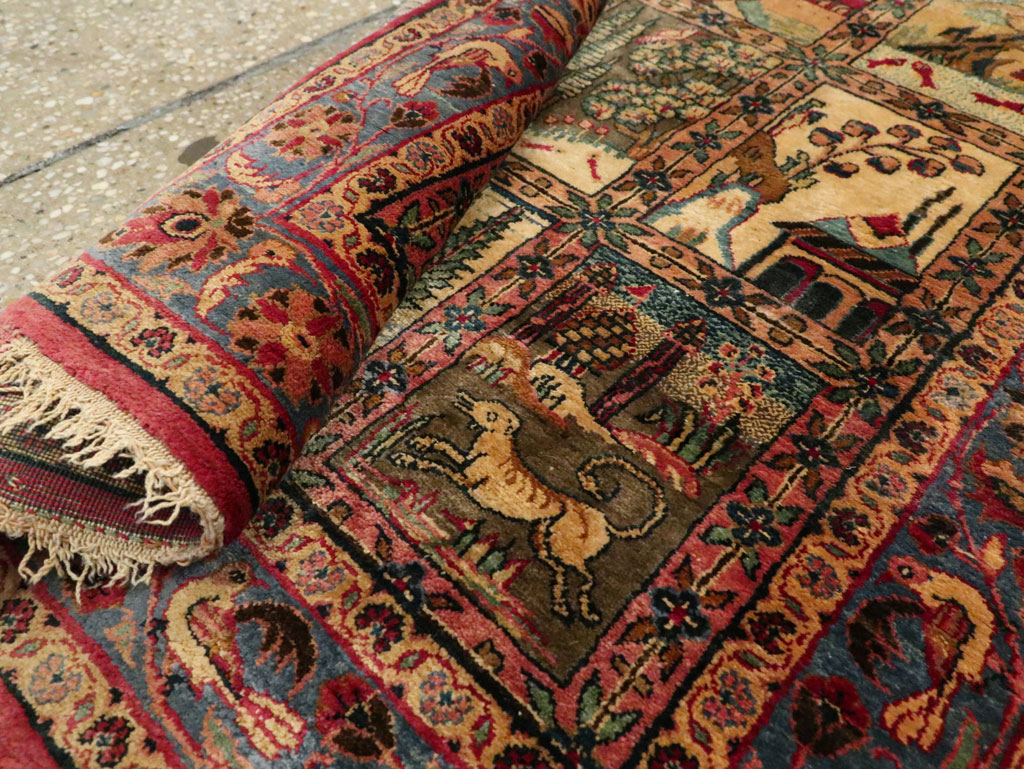 Antique Persian Kashan Silk Pictorial Rug, No.25682 - Gss