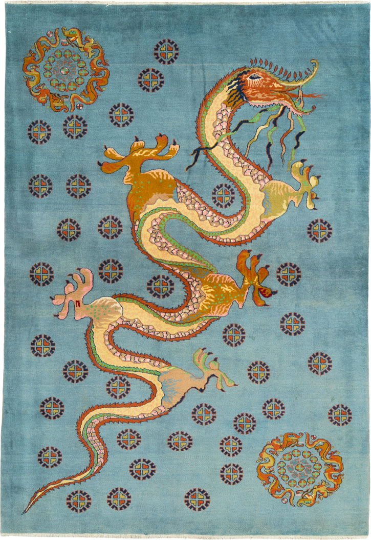 Vintage Persian Dragon Mashad Pictorial Rug, No.25698 - Gss