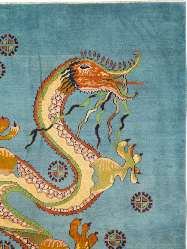 Vintage Persian Dragon Mashad Pictorial Rug, No.25698 - Gss