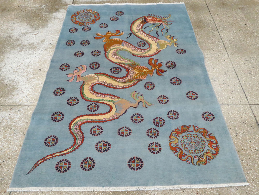 Vintage Persian Dragon Mashad Pictorial Rug, No.25698 - Gss
