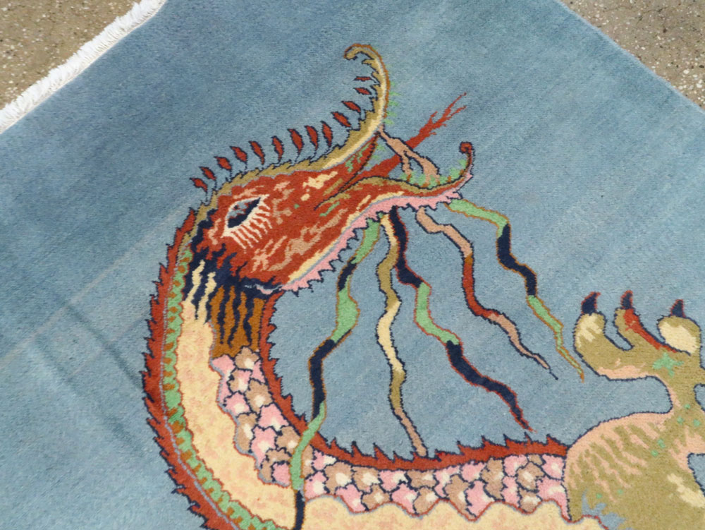 Vintage Persian Dragon Mashad Pictorial Rug, No.25698 - Gss