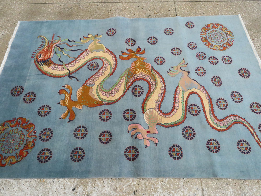 Vintage Persian Dragon Mashad Pictorial Rug, No.25698 - Gss