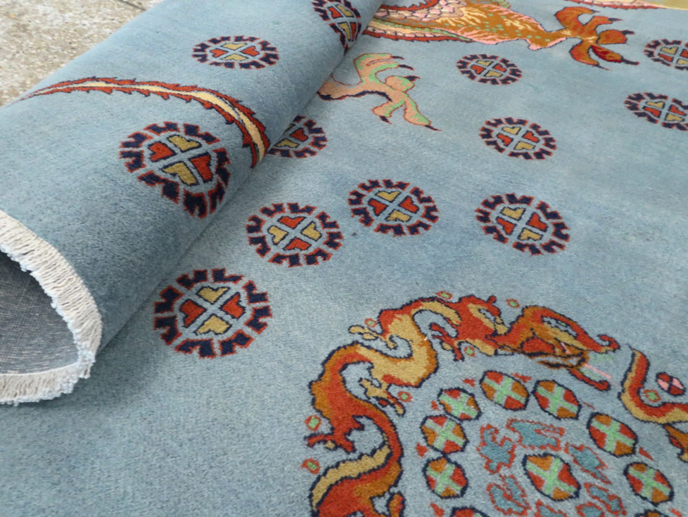 Vintage Persian Dragon Mashad Pictorial Rug, No.25698 - Gss