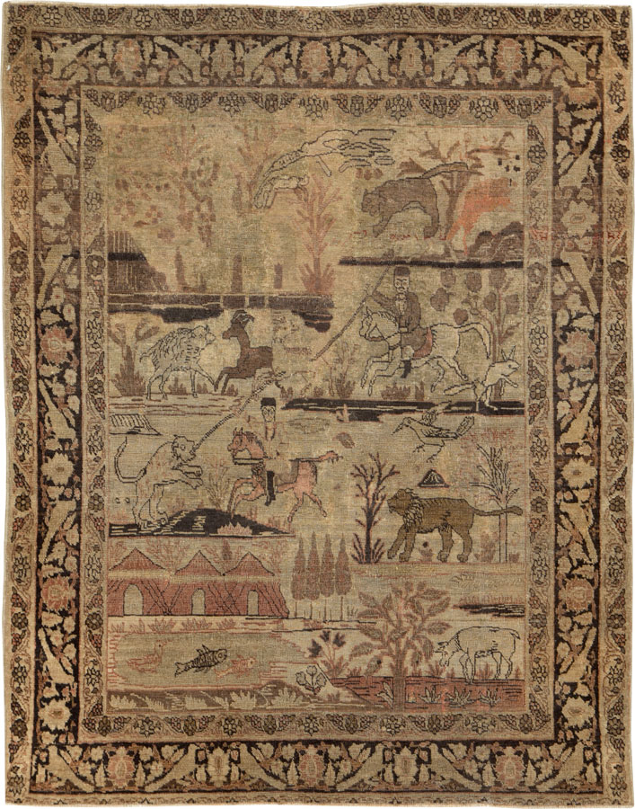 Antique Persian Pictorial Tabriz Rug, No.25828 - Gss