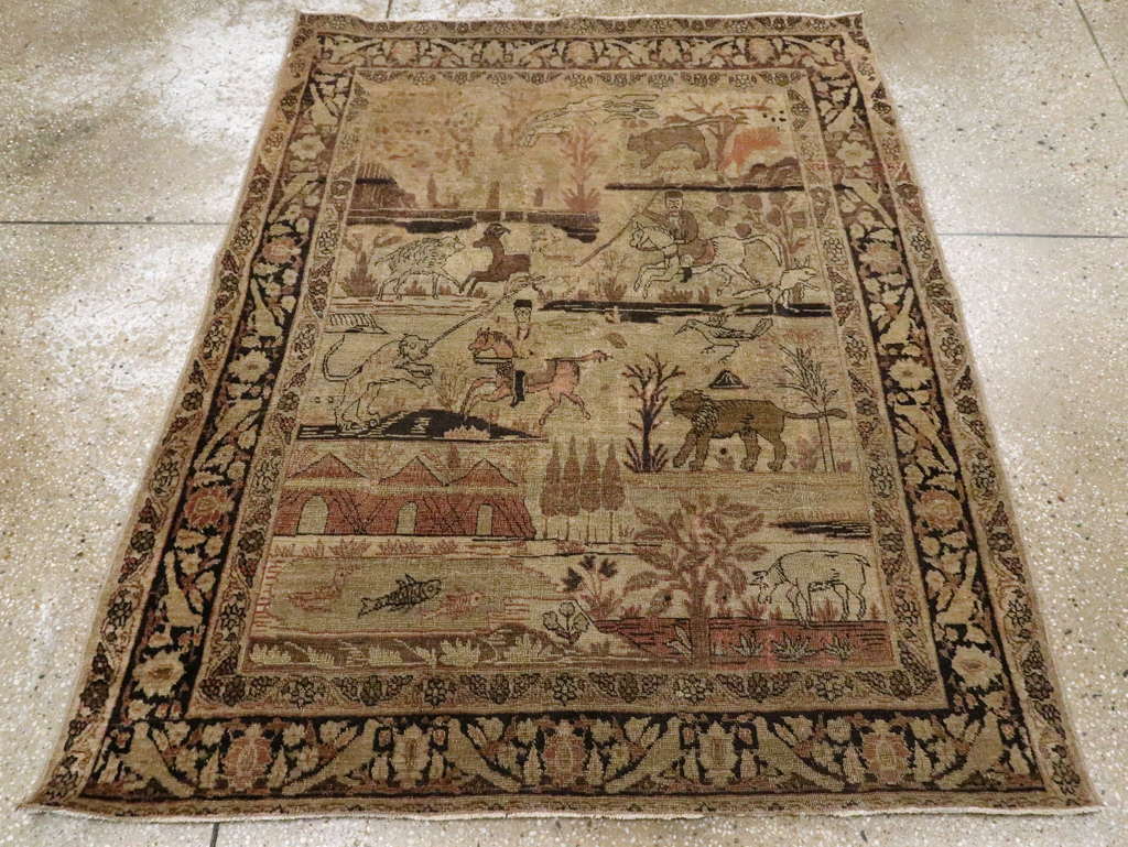 Antique Persian Pictorial Tabriz Rug, No.25828 - Gss