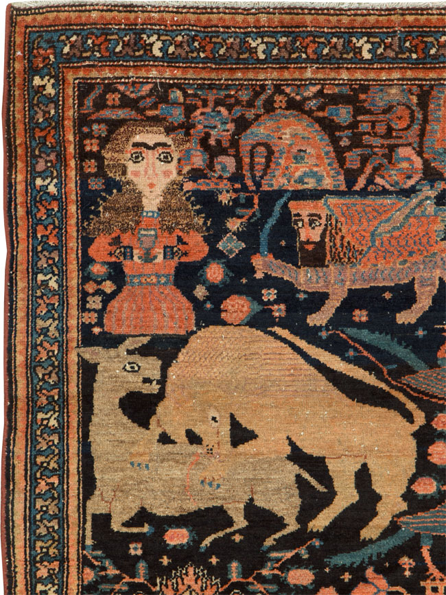 Antique Persian Malayer Pictorial Rug, No.25857 - Gss