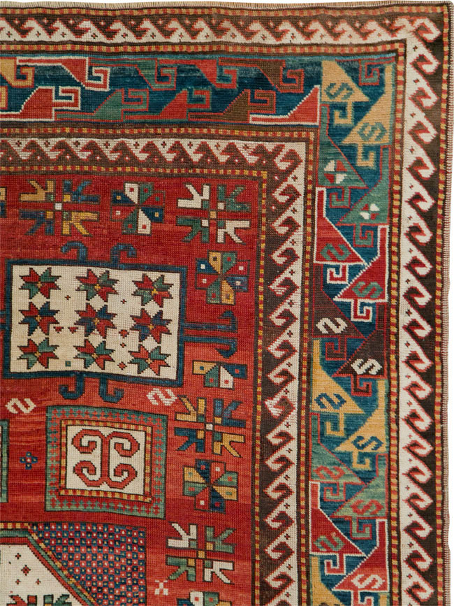 Antique Caucasian Kazak Accent Carpet, No.25858 - Gss