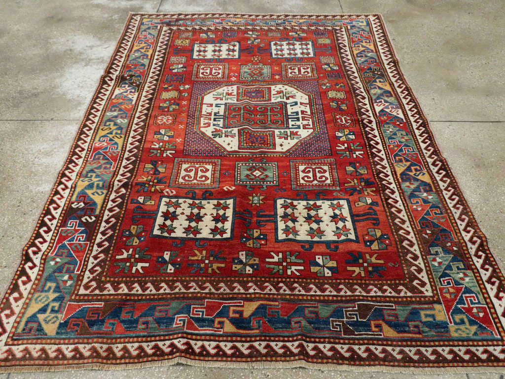 Antique Caucasian Kazak Accent Carpet, No.25858 - Gss