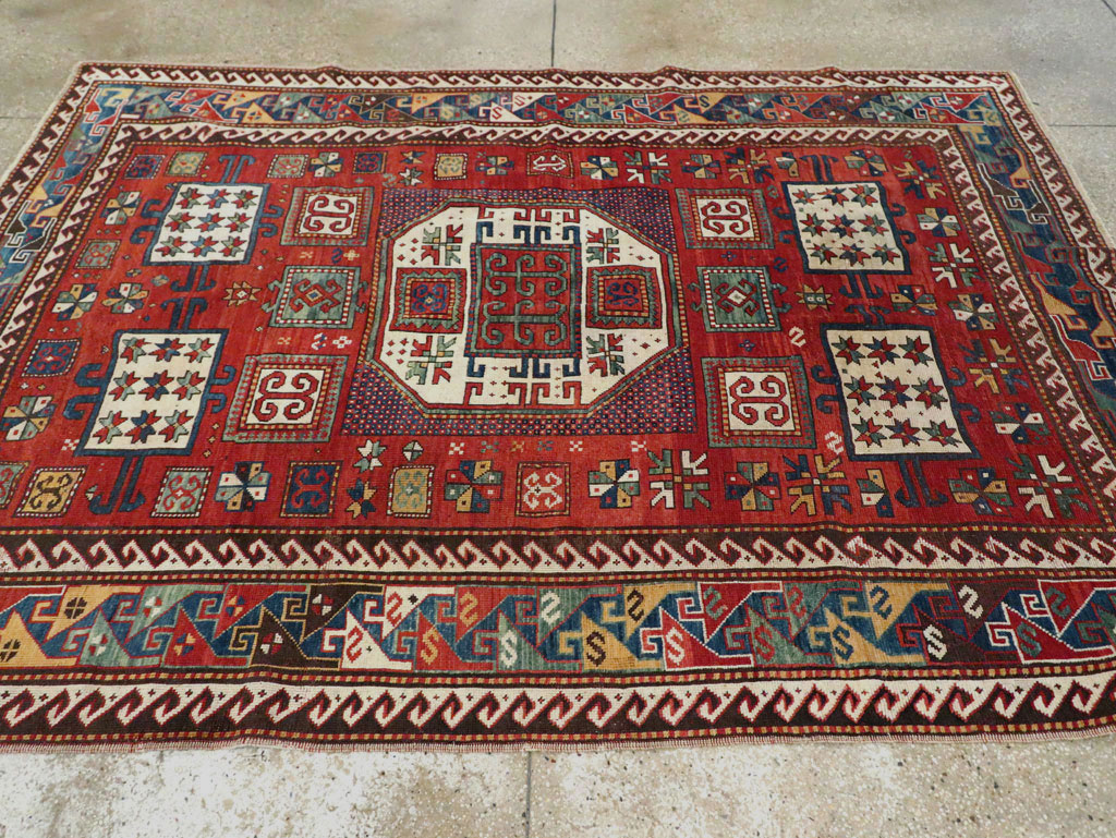 Antique Caucasian Kazak Accent Carpet, No.25858 - Gss