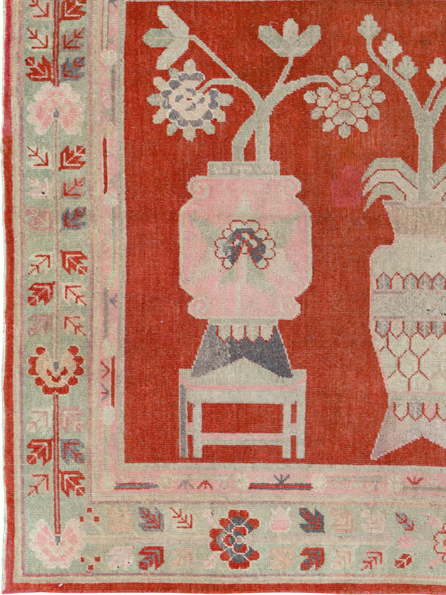 Vintage East Turkestan Khotan Pictorial Rug, No.25881 - Gss