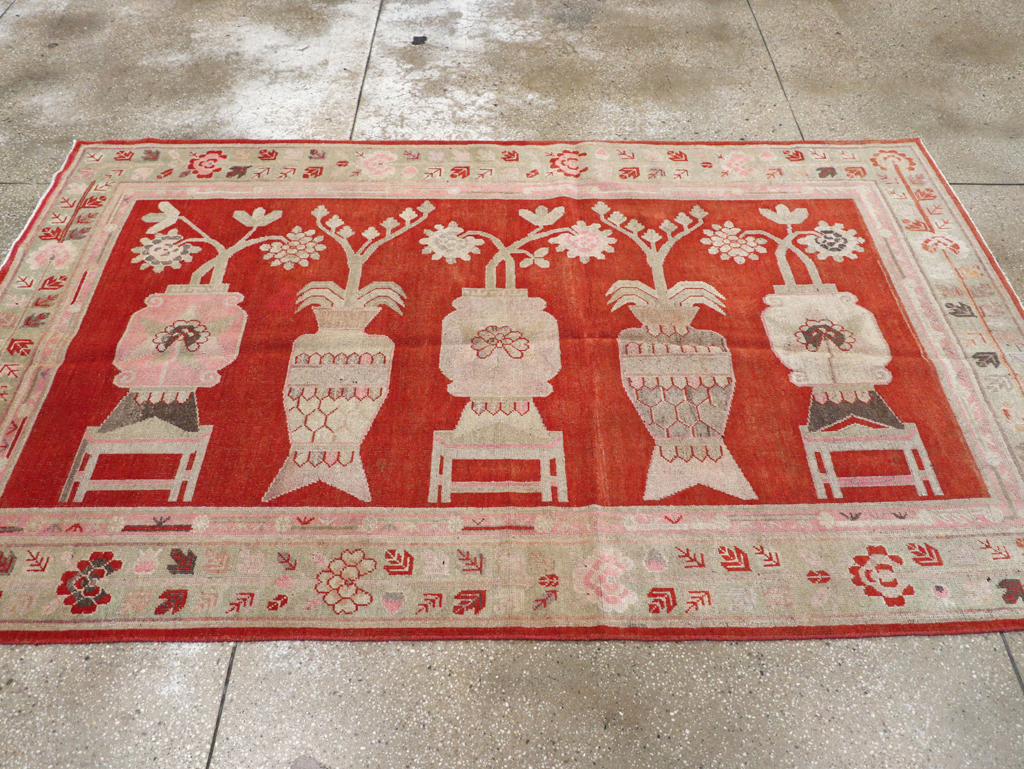 Vintage East Turkestan Khotan Pictorial Rug, No.25881 - Gss