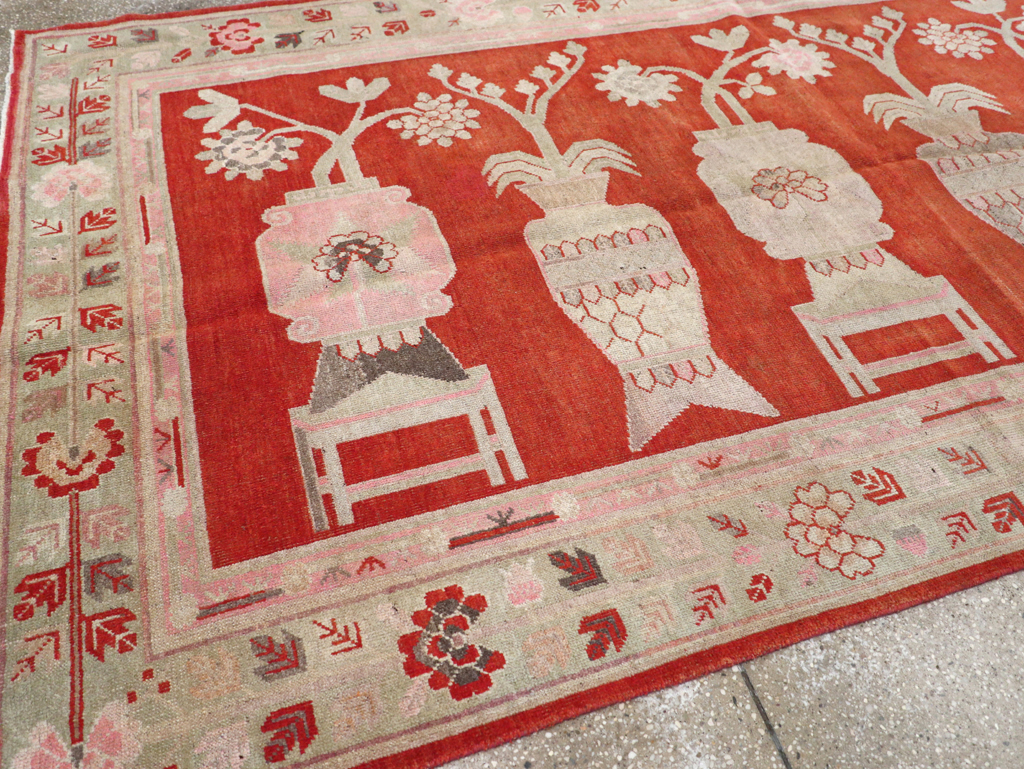 Vintage East Turkestan Khotan Pictorial Rug, No.25881 - Gss