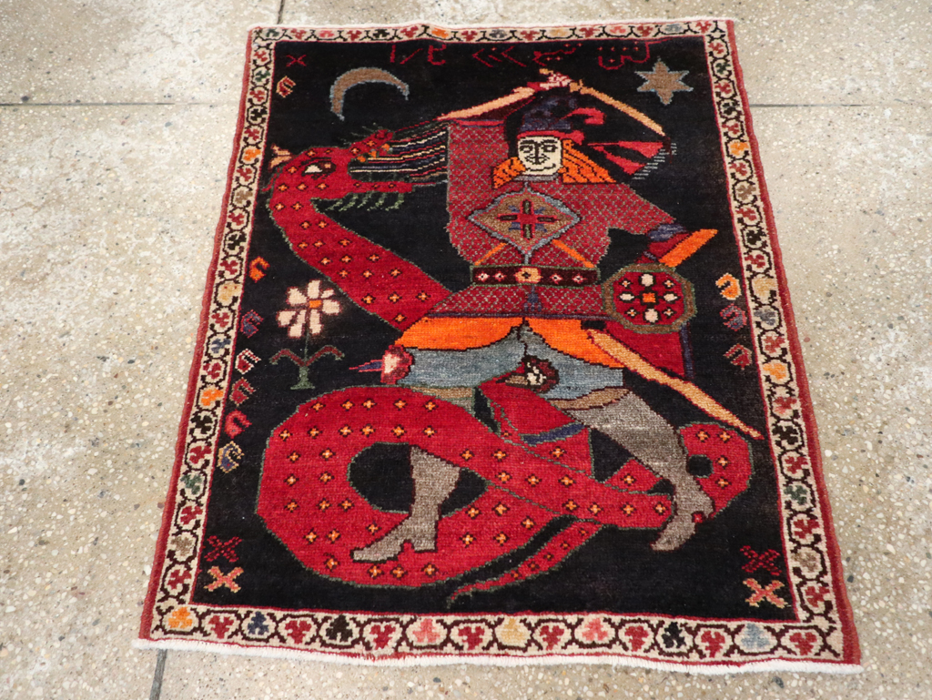 Vintage Persian Pictorial Hamadan Rug, No.25979 - Gss