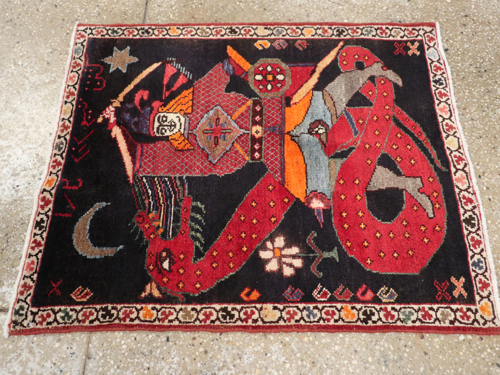 Vintage Persian Pictorial Hamadan Rug, No.25979 - Gss