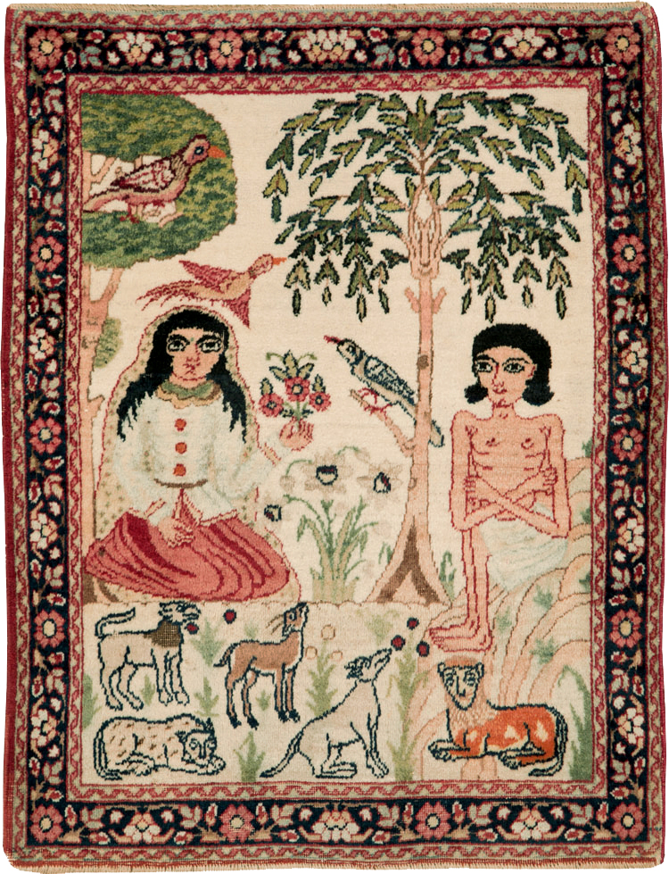 Antique Persian Lavar Kerman Pictorial Rug, No.25999 - Gss