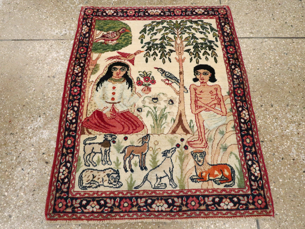 Antique Persian Lavar Kerman Pictorial Rug, No.25999 - Gss
