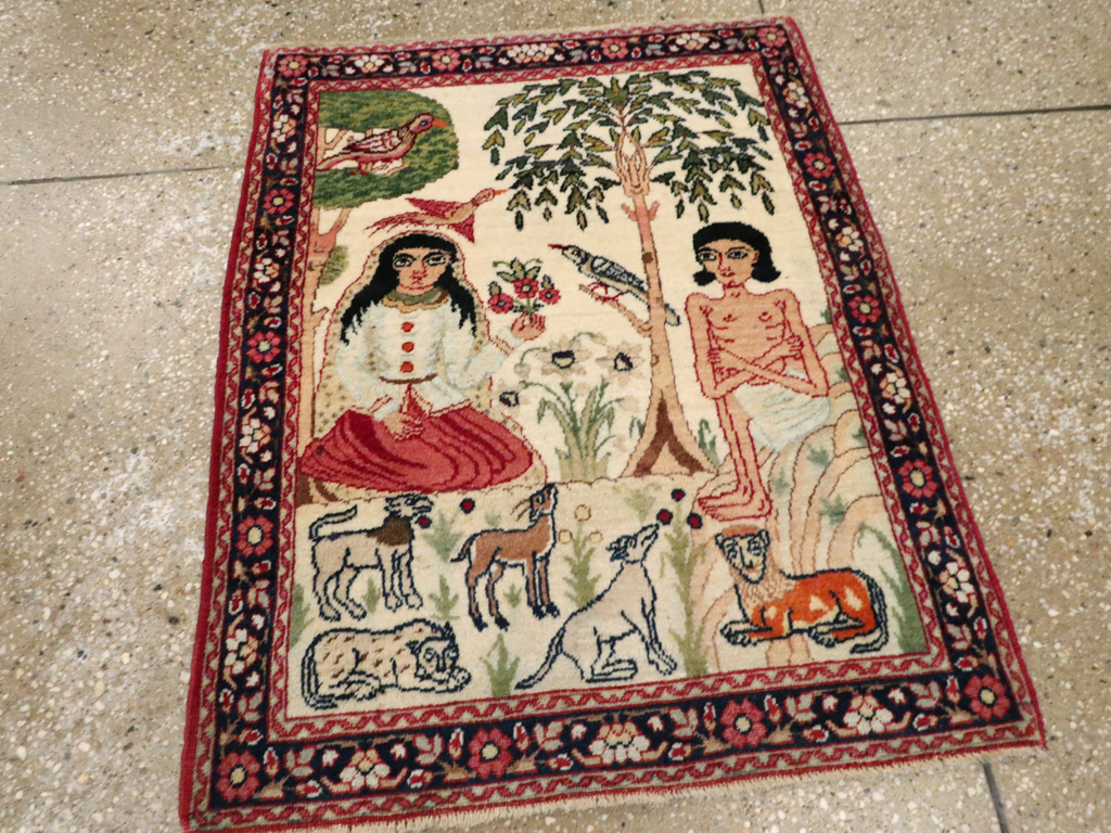 Antique Persian Lavar Kerman Pictorial Rug, No.25999 - Gss